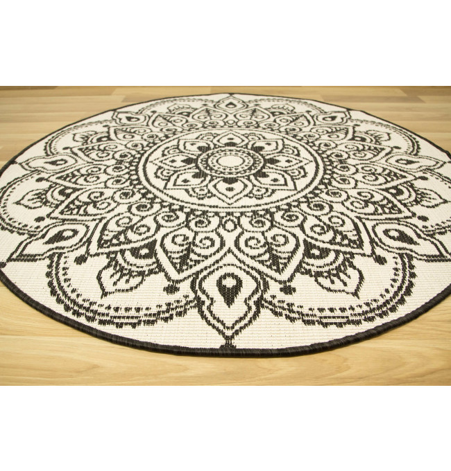 Šnúrkový obojstranný koberec Brussels 205333/10110 antracitový / krémový kruh