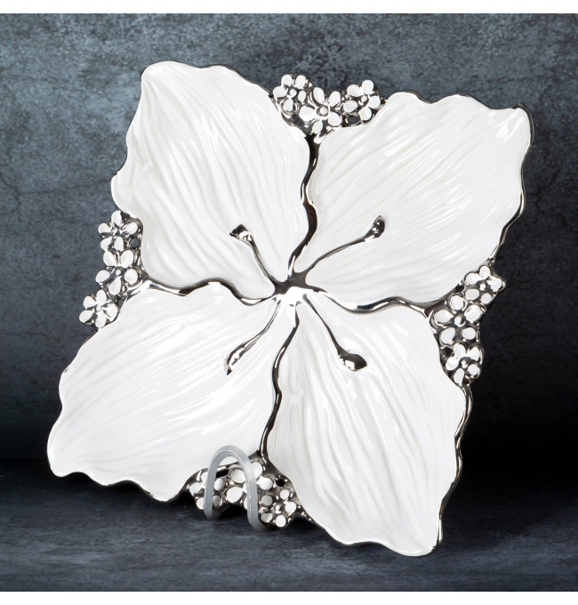 Dekorativní talíř SIENA 02 bílý / stříbrný