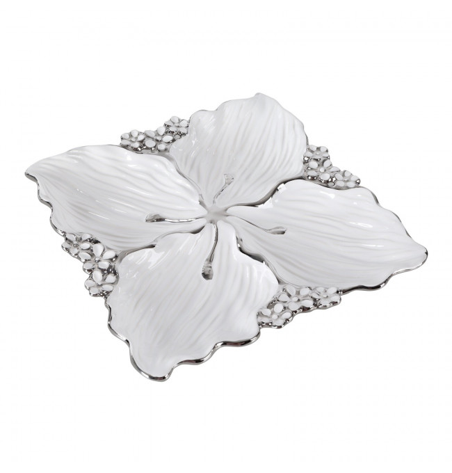 Dekoratívny tanier SIENA 02 biely / strieborný