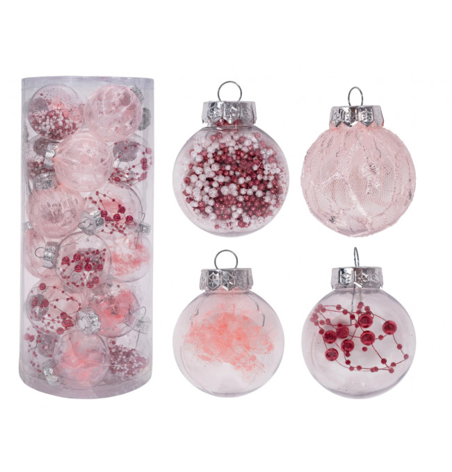 Vánoční kuličky - růžové SYSD1688-088 (24ks)