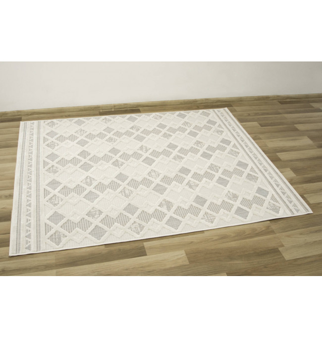 Šňůrkový koberec Stella D418A Romby Aztec šedý / stříbrný / krémový