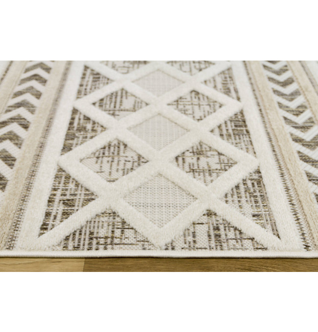 Šnúrkový koberec Stella D421A Romby Etno biely / béžový / krémový