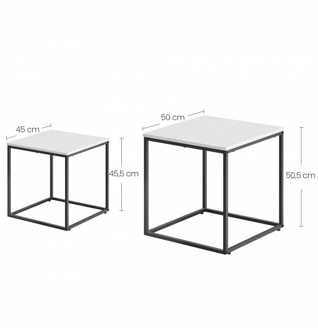 Set dvoch štvorcových konferenčných stolíkov - biele (čierne nohy)