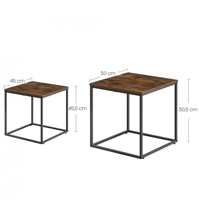 Set dvoch štvorcových konferenčných stolíkov - rustikálne (čierne nohy)