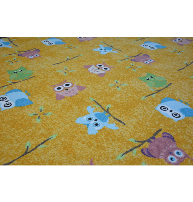 Dětský metrážový koberec OWLS sovičky žlutý