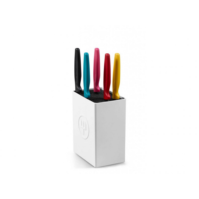 Sada 5 farebných nožov Wüsthof Create Collection v bloku s doskou