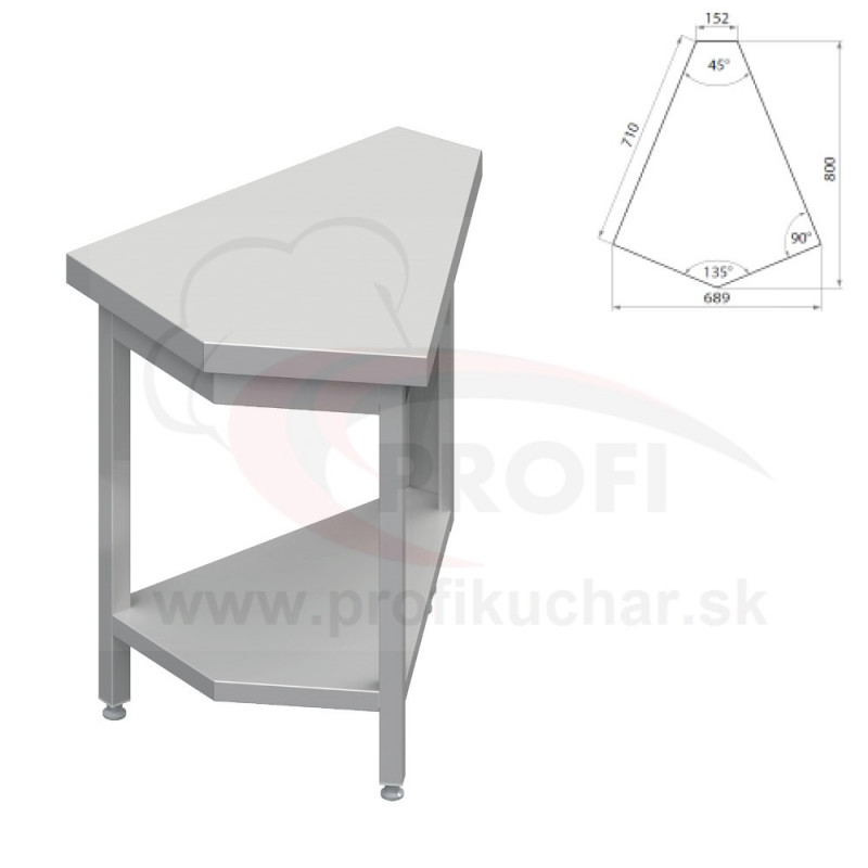 Neutrálný výdajný stoly rohový 45° - vnútorný – 697x800x880mm