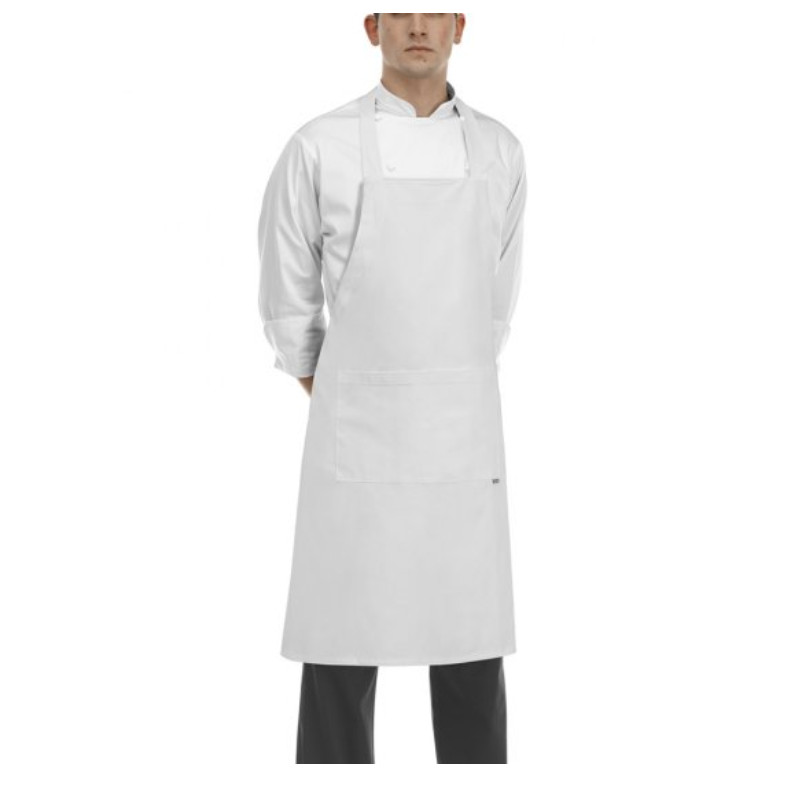 Kuchařská zástěra EGOchef ke krku s kapsou - Bílá 85x90 ​​cm