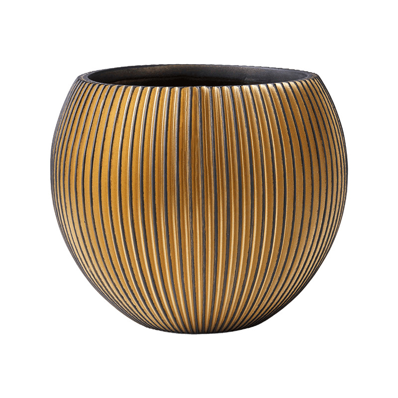 Kvetináč Capi Nature Groove Vase Ball čierny/zlatý 62x48 cm