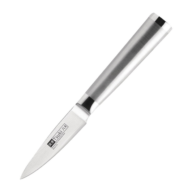 Tsuki loupací nůž z damaškové oceli 9 cm - kovová rukojeť