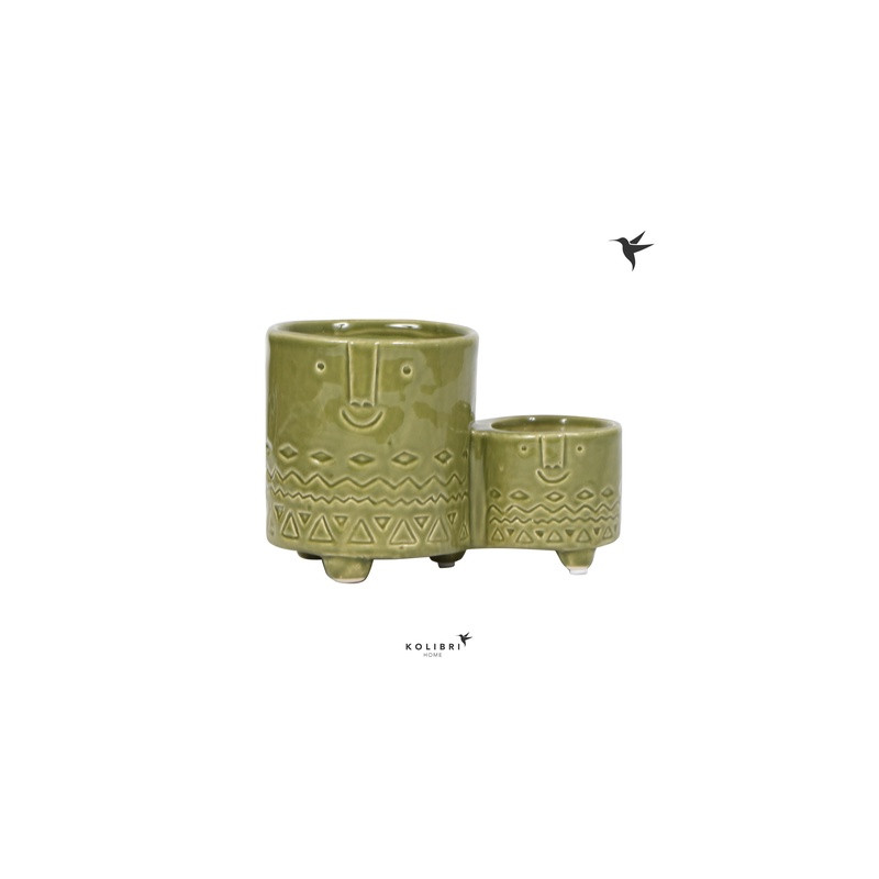 Keramický dvojitý kvetináč zelený 17x12 cm