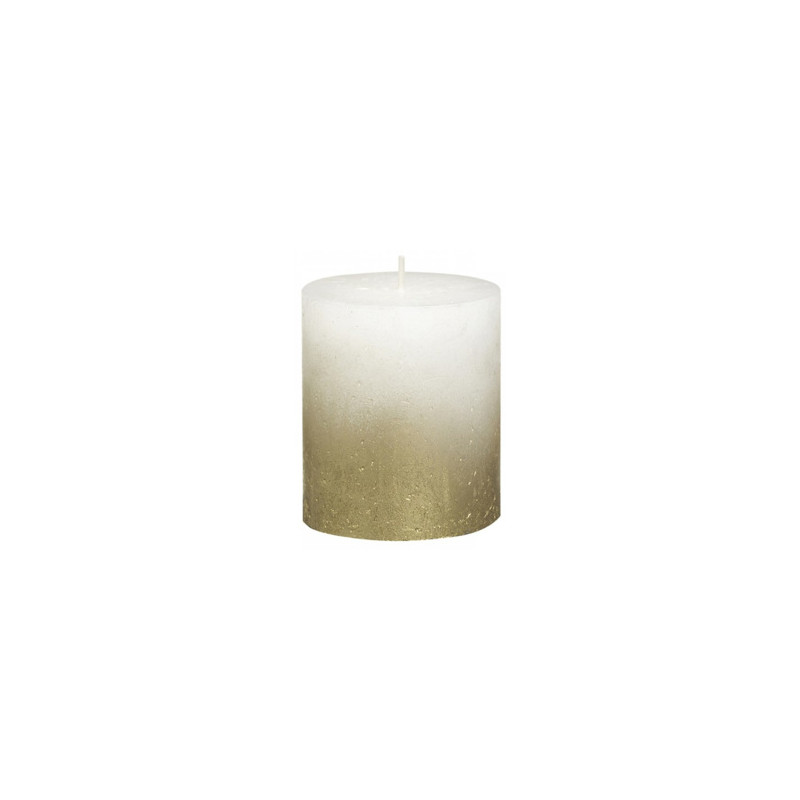 Vianočná sviečka valec perlová biela zlatá 6,5x7 cm