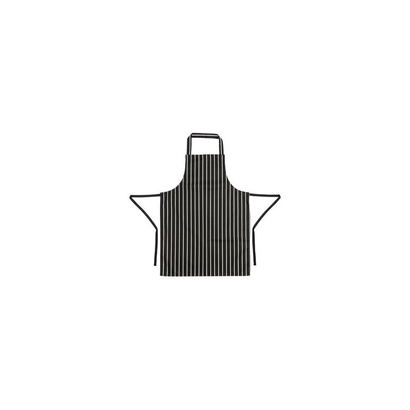 Kuchárska zástera ku krku - čierna s bielymi pásmi