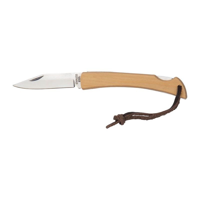 Vreckový nôž s bambusovým povrchom a pútkom na zav
