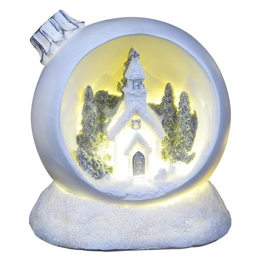 Dekorácia MagicHome Vianoce, Vianočná guľa, LED teplá biela, polyresin, 2xAAA, interiér, 10,50x9x11 cm
