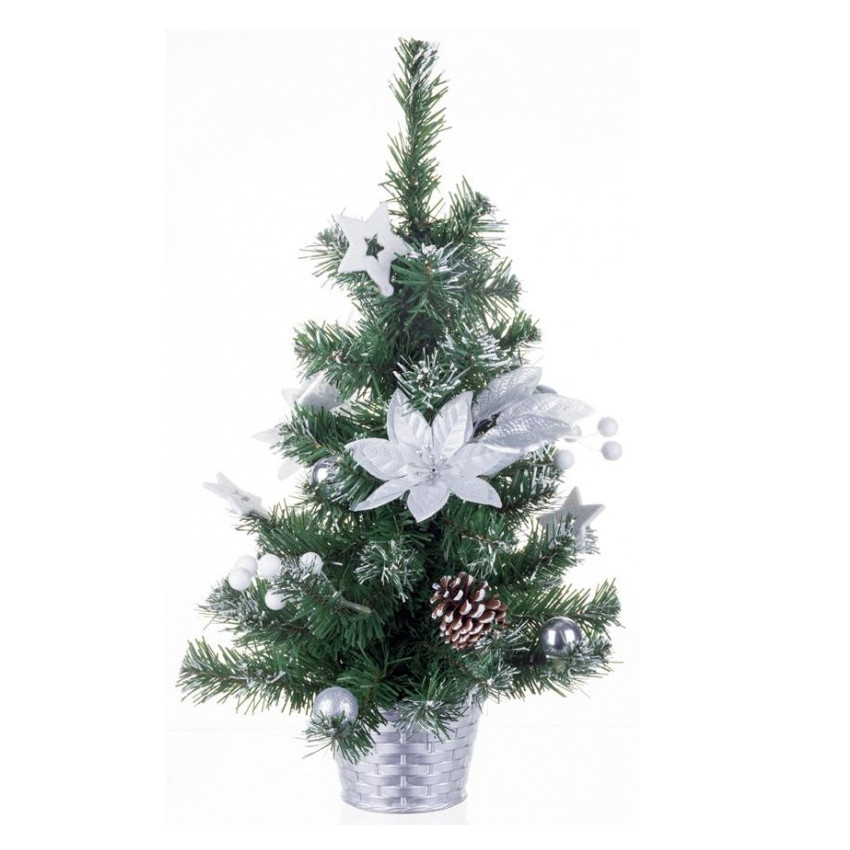Stromček MagicHome Vianoce, ozdobený, strieborný, kvet, 30 cm