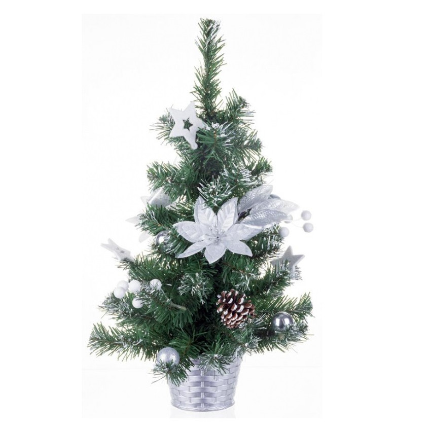 Stromček MagicHome Vianoce, ozdobený, strieborný, kvet, 20 cm