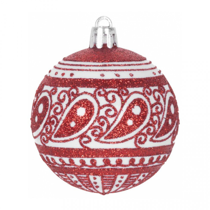 MagicHome Sada vianočných gúľ 38 ks červená s bielym ornamentom