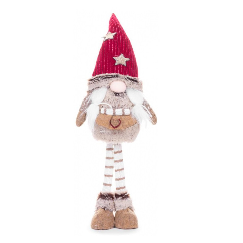 Postavička MagicHome Vianoce, Škriatok s dlhými nohami a krátkou bradou, látkový, červeno-hnedý, 20x 12 cm
