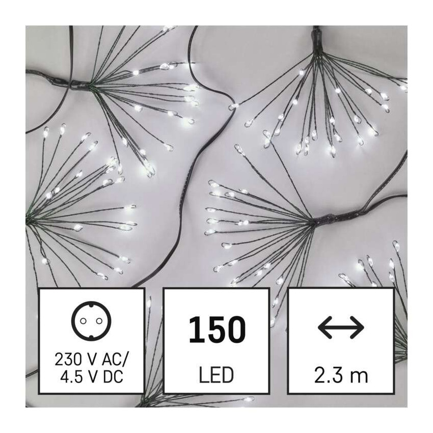 EMOS Reťaz sveteľné trsy 150 LED časovač 2,35m studená biela