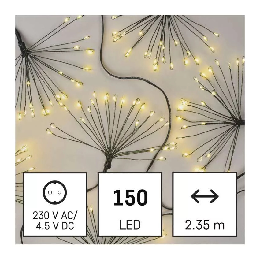 EMOS Reťaz sveteľné trsy 150 LED časovač 2,35m teplá biela