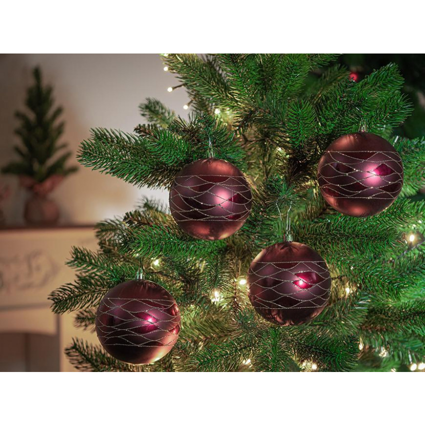MagicHome Gule na vianočný stromček bordové matné s dekoráciou 4ks/bal
