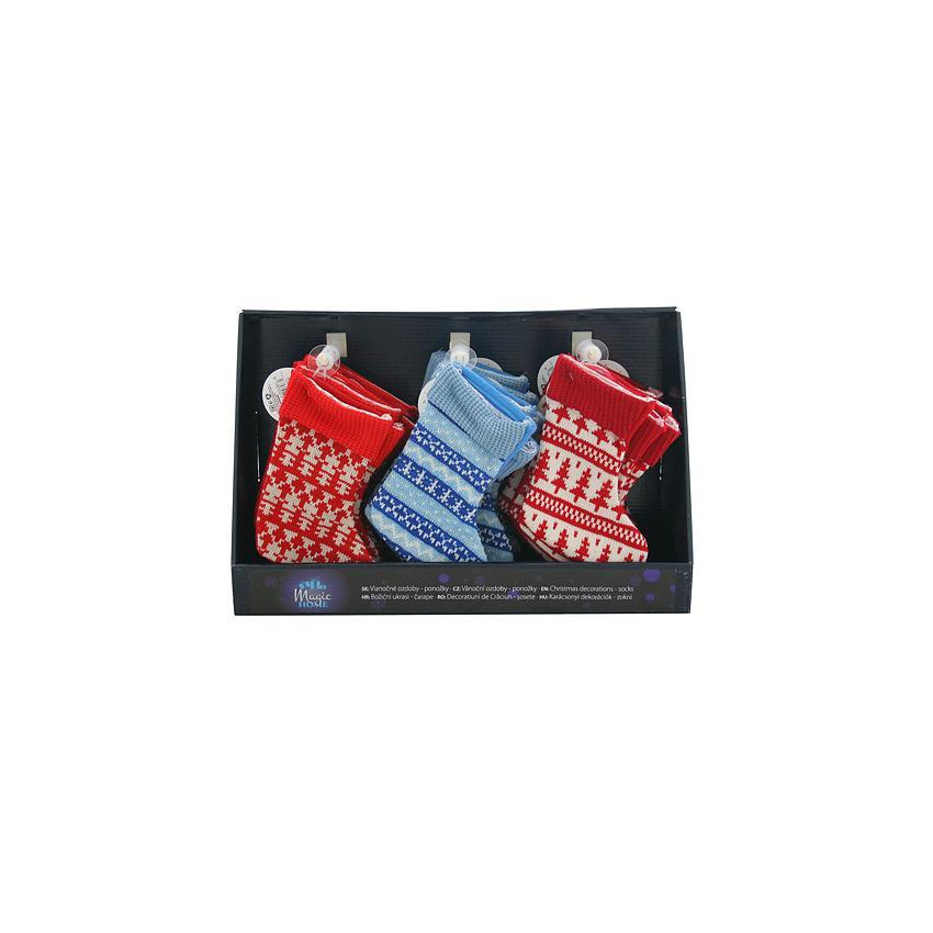 MagicHome Vianočná dekorácia ponožka, červená, modrá