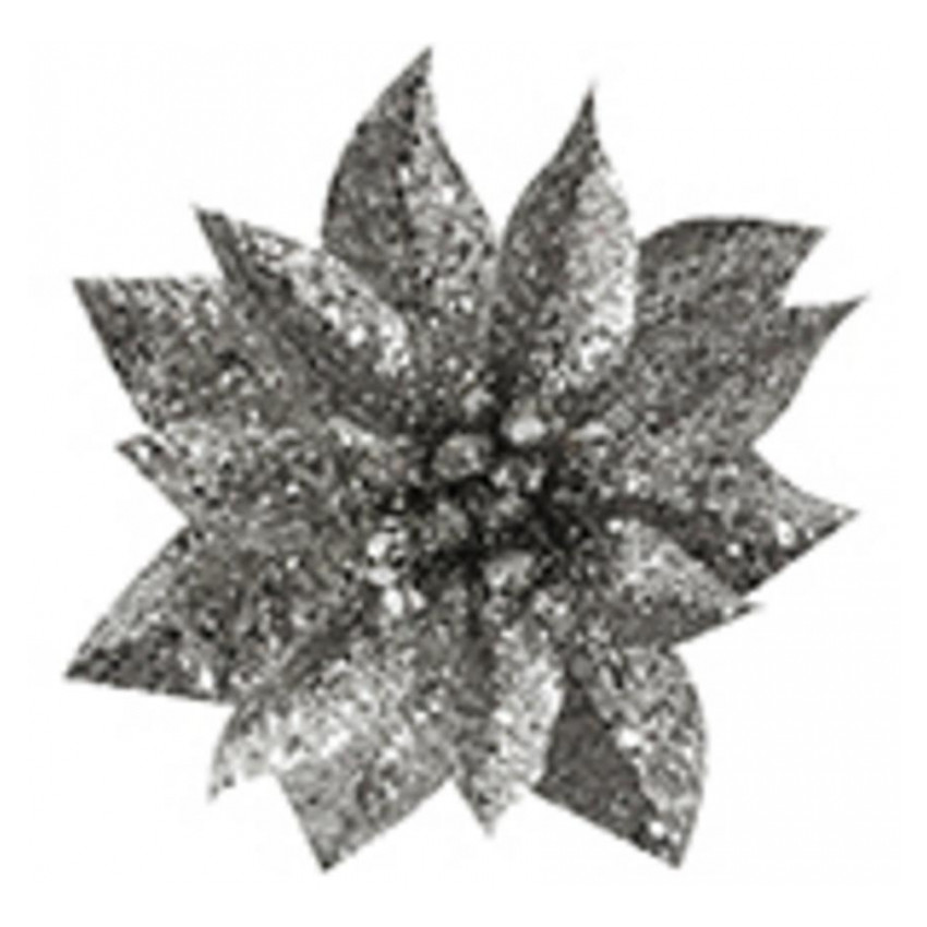 MagicHome Vianočný kvet Glitter Poinsettia, so štipcom, strieborný