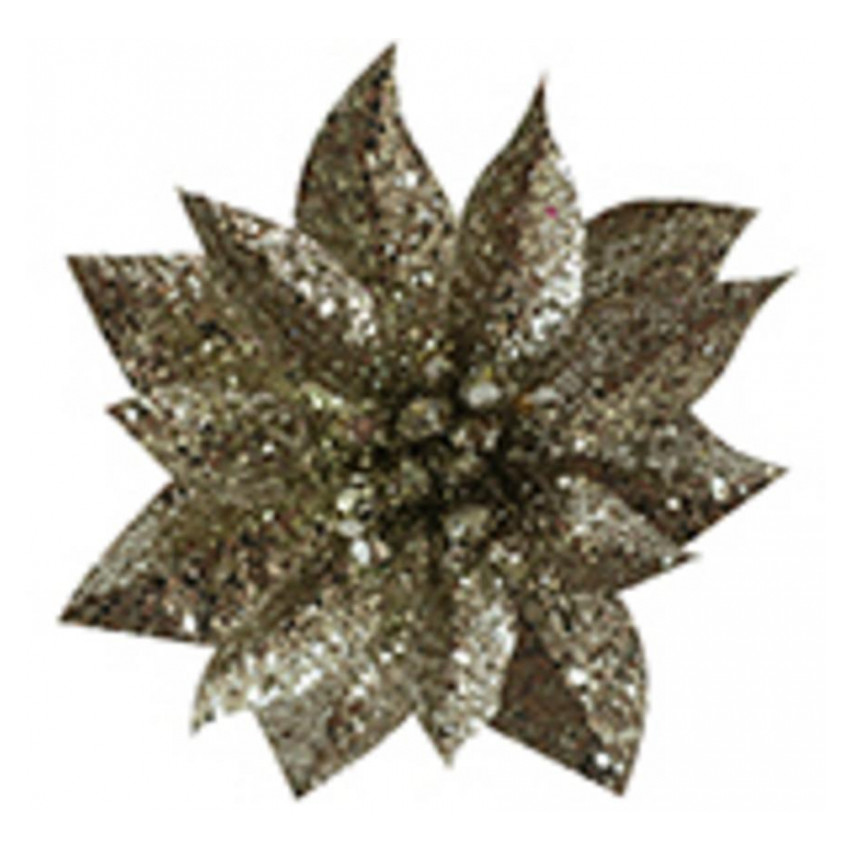 MagicHome Vianočný kvet Glitter Poinsettia, so štipcom, zlatý