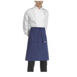 Kuchařská zástěra nízká s kapsou EGOchef - modré jemné bílé pásy