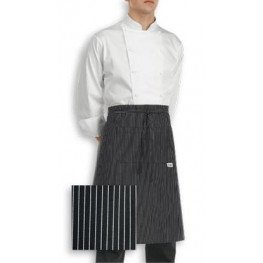 Kuchařská zástěra nízká s kapsou - jemné bílé pásy