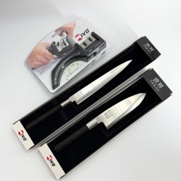 Sada japonských nožů IVO Sekai 2 ks + dvoustupňový brousek na nože - VÝHODNÁ SADA