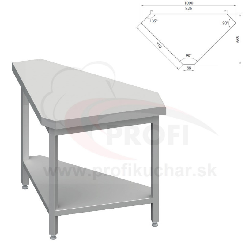 Neutrálný výdajný stoly rohový 90° - vonkajší – 697x800x880mm