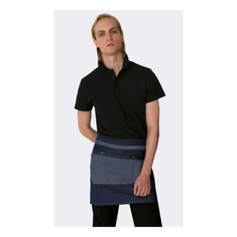 Číšnická zástěra mini TOMA - modrá jeans / eko kůže