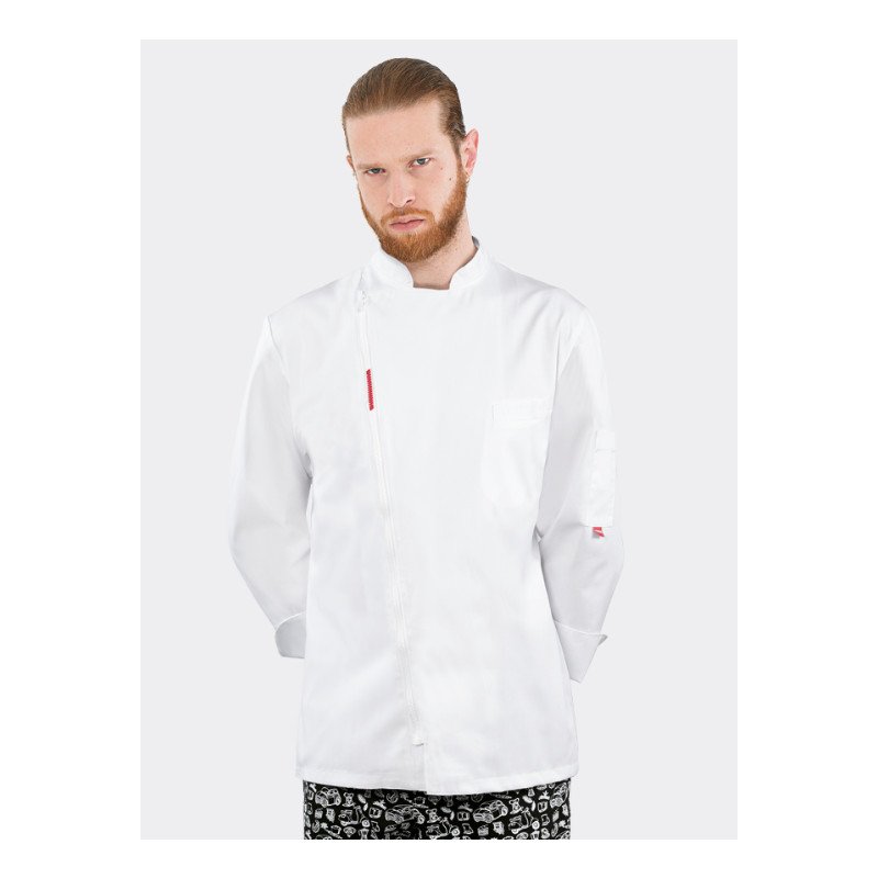 Kuchařský rondon TOMA (zapínání na zip) - bílý, dlouhý rukáv